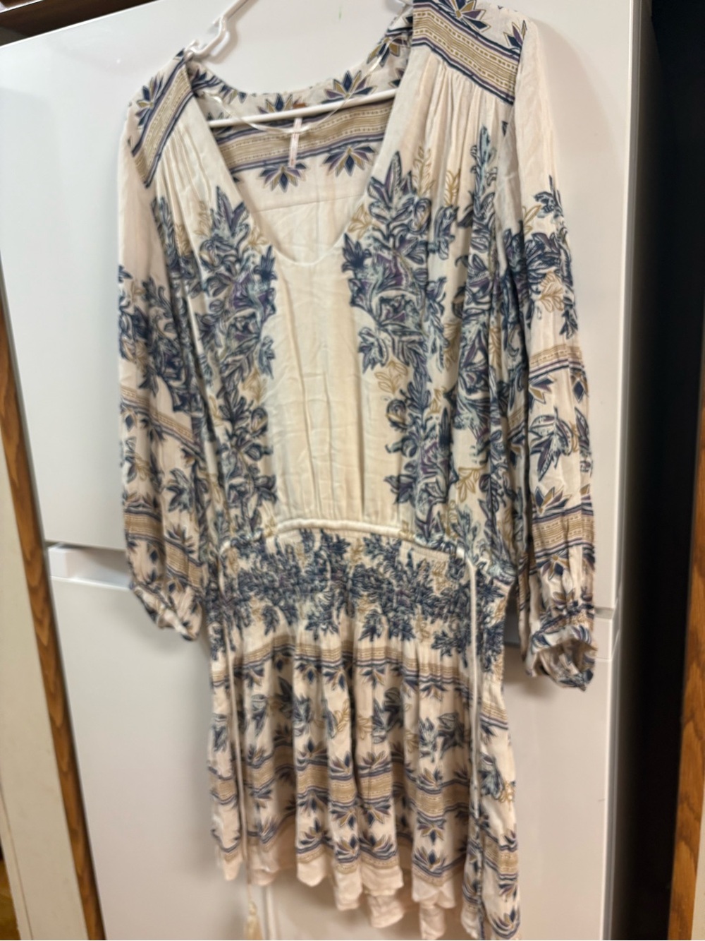 Free People Cream Floral Boho Tunic with Blue and Tan Accents - Picture 5 of 10